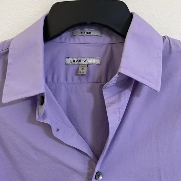 Express Men's Medium Long Sleeve Button Lavender Fitted Shirt with Stretch - Picture 2 of 9